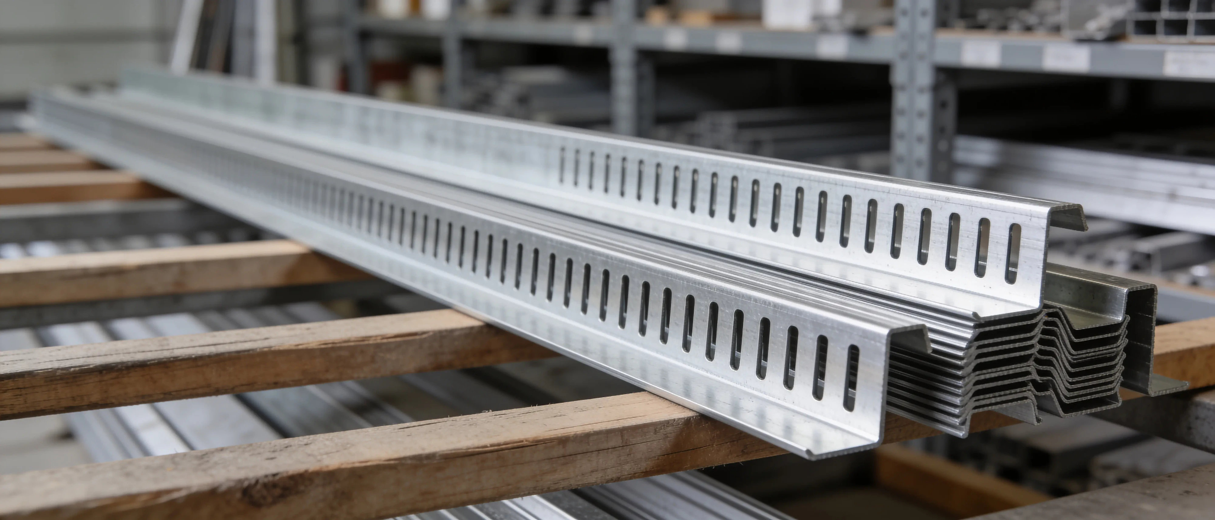Kiesfangleisten aus Aluminium mit Schlitzen auf Kanthölzern