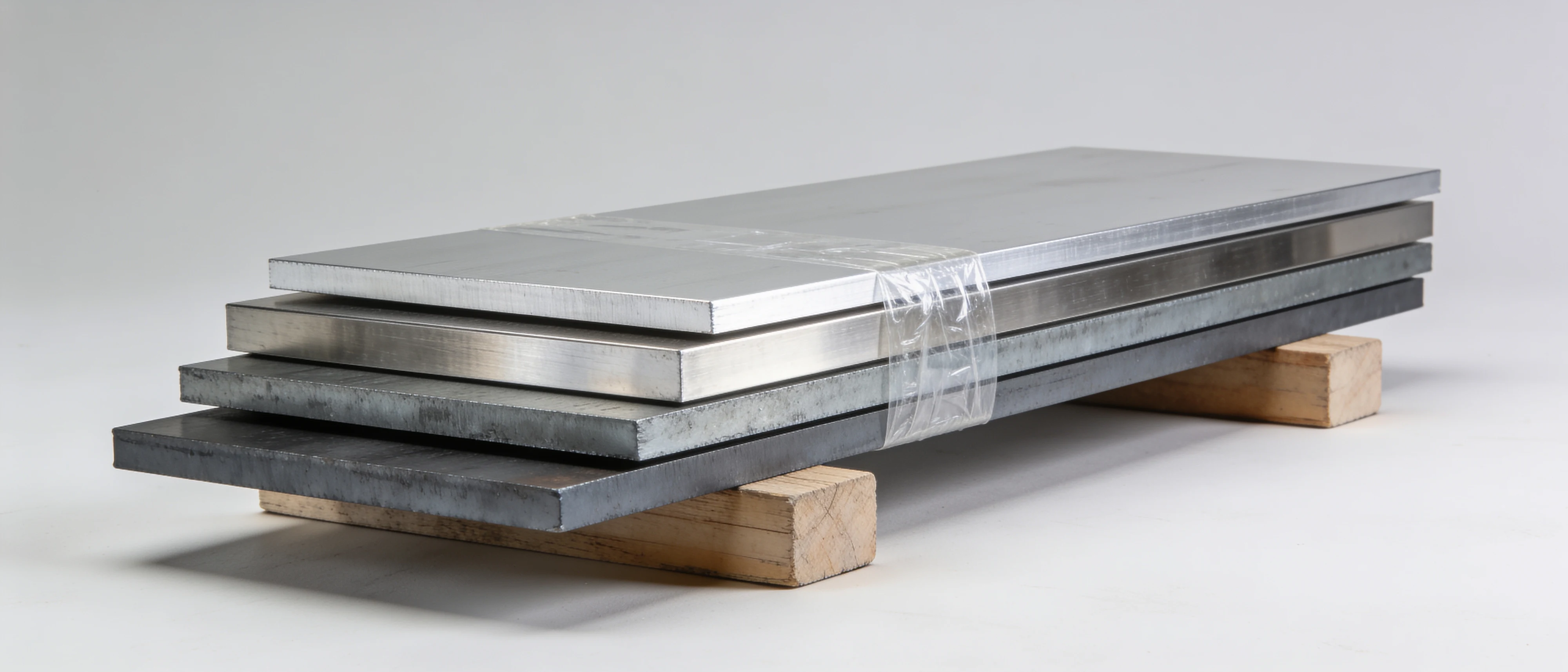 Kanten von Schwarzstahl, verzinktem Blech, Edelstahl mit Folie und Aluminium übereinander