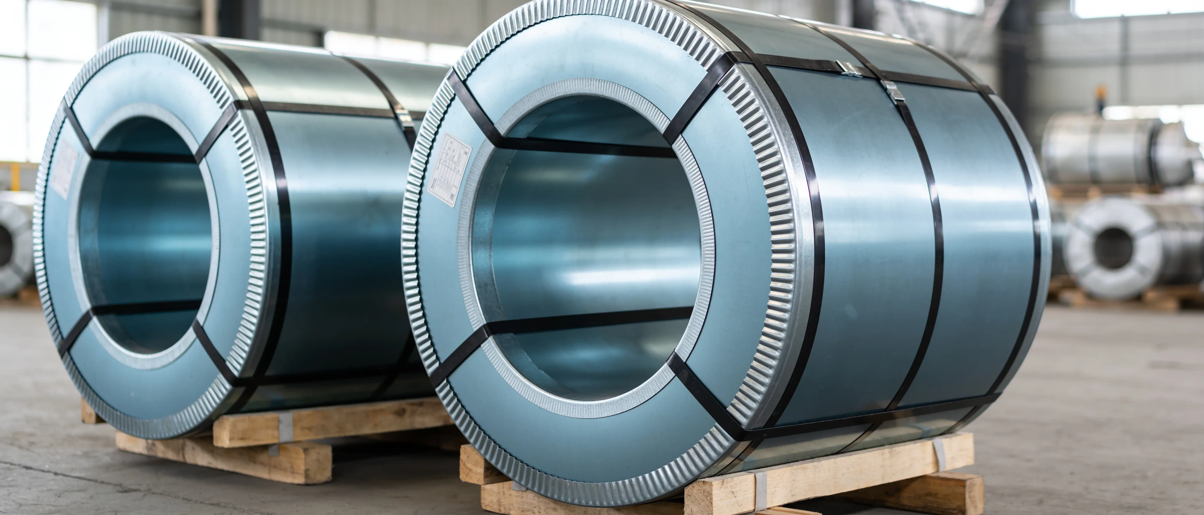 Coils aus Titanzink auf Paletten
