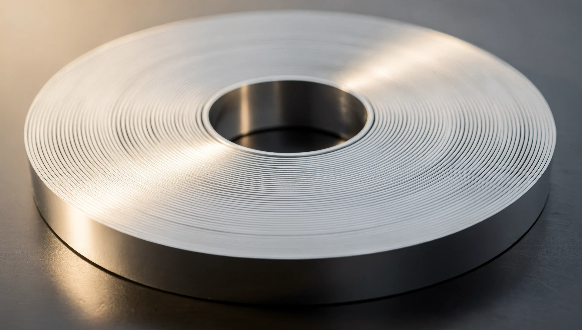 Aluminiumband zum Coil gewickelt, Blick auf die Stirnseite