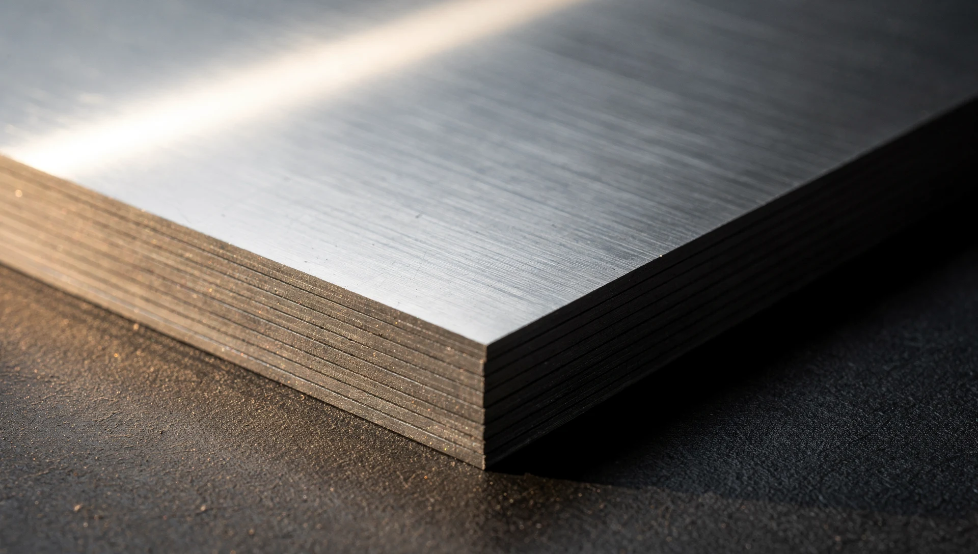 Stapel gebürsteter Aluminiumtafeln mit Scherkanten